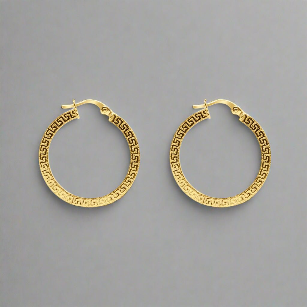 18k Gold Greek Key Hoop Earrings - Delma Gold Jewelry