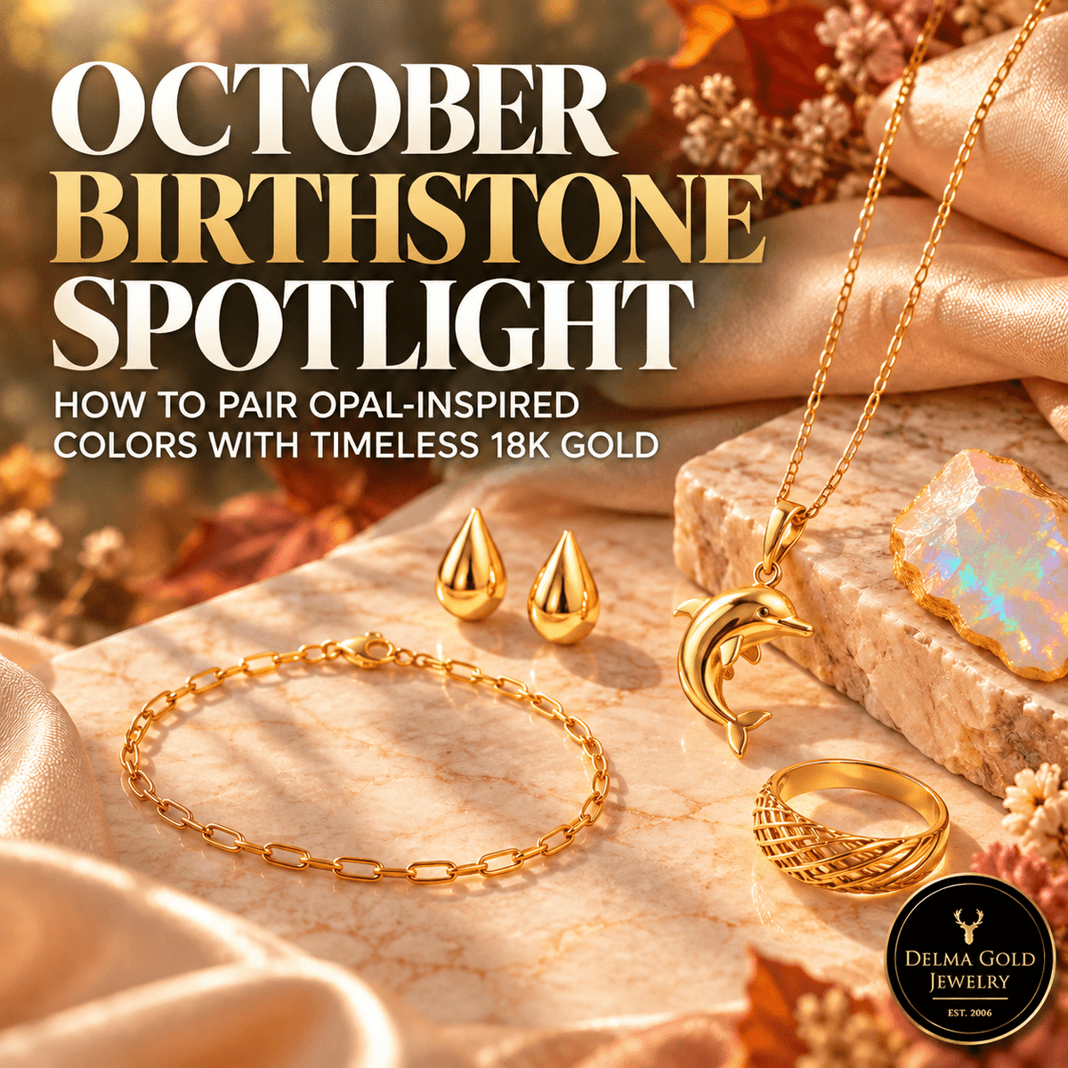 October Birthstone Spotlight: How to Pair Opal-Inspired Colors with Timeless 18K Gold - Delma Gold Jewelry