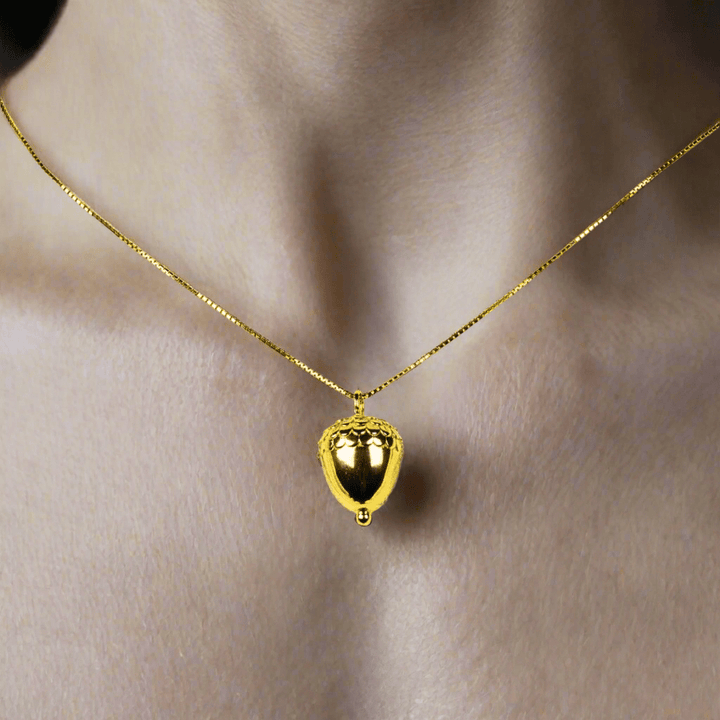 18k Gold Acorn - shaped pendant with micro DGJ logo - Delma Gold Jewelry