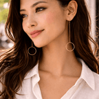 18K Gold Double Circle Drop Earrings - Delma Gold Jewelry