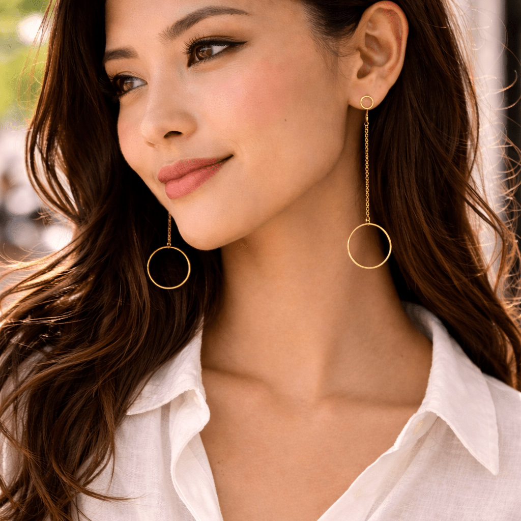 18K Gold Double Circle Drop Earrings - Delma Gold Jewelry