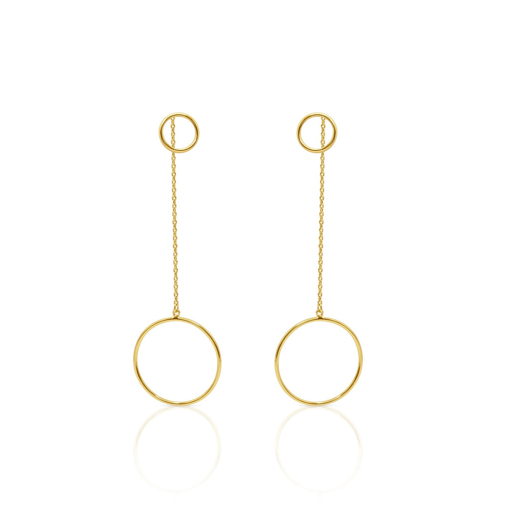 18K Gold Double Circle Drop Earrings - Delma Gold Jewelry