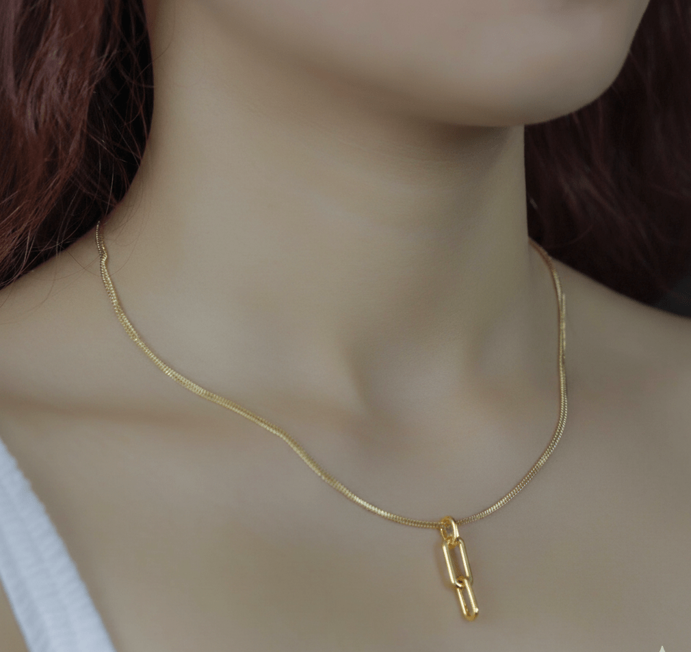 18k Gold Double Link Pendant - Delma Gold Jewelry
