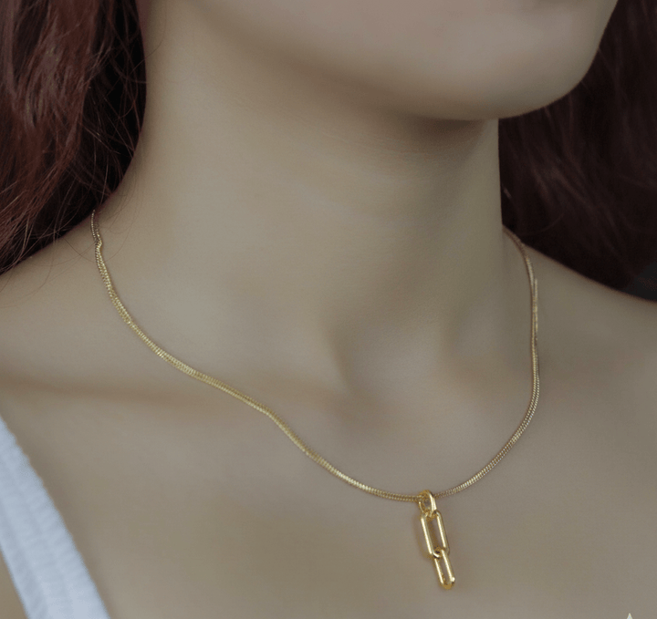18k Gold Double Link Pendant - Delma Gold Jewelry