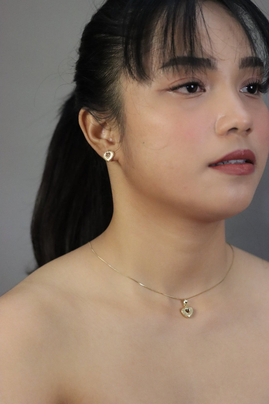 18K Gold Filigree Heart Pendant & Stud Earring Set - Delma Gold Jewelry