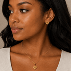 18K Gold Filigree Heart Pendant & Stud Earring Set - Delma Gold Jewelry