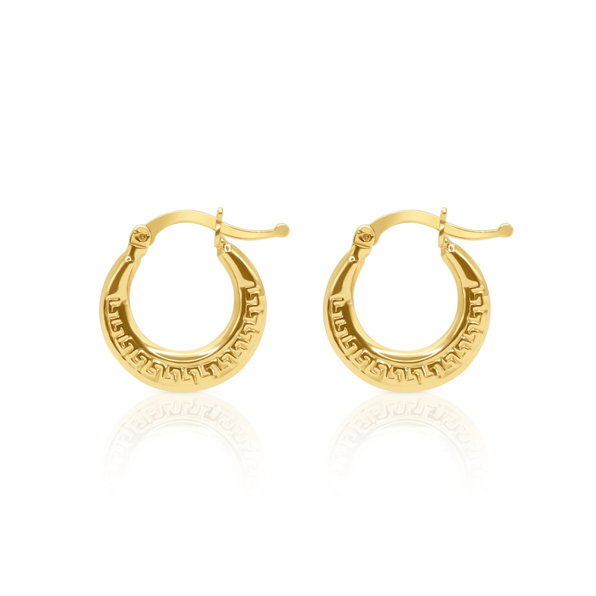 18k Gold Geometric Greek Design Hoop Earrings - Delma Gold Jewelry