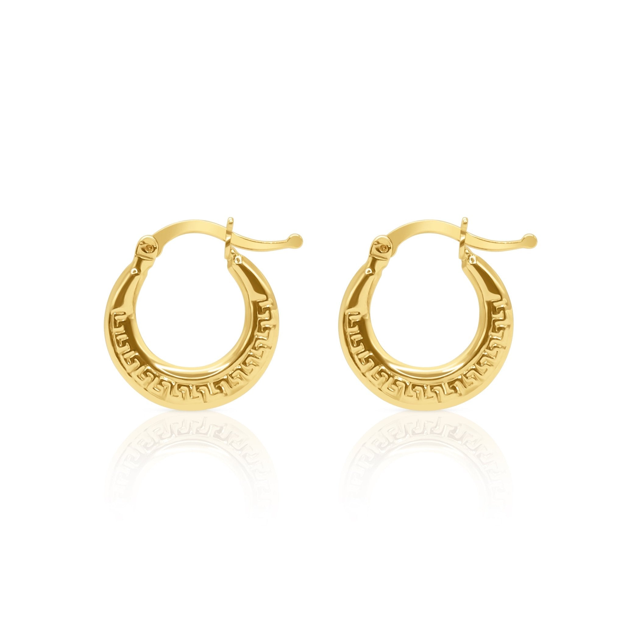 18k Gold Geometric Greek Design Hoop Earrings - Delma Gold Jewelry