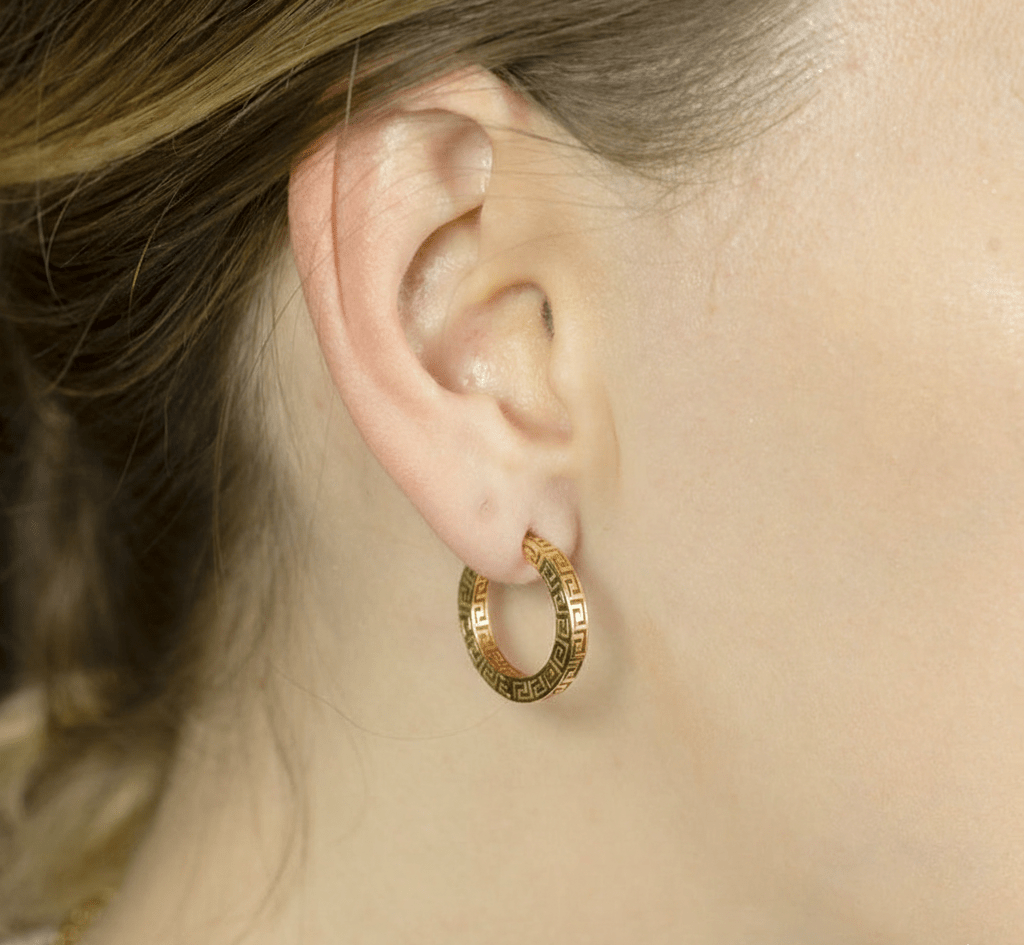 18k Gold Greek Key Hoop Earrings - Delma Gold Jewelry