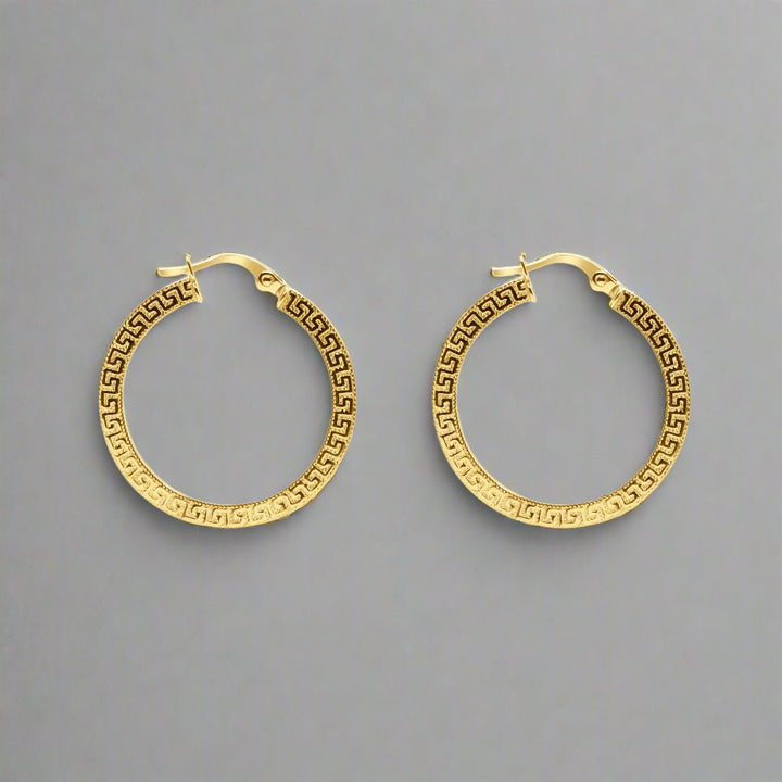 18k Gold Greek Key Hoop Earrings - Delma Gold Jewelry