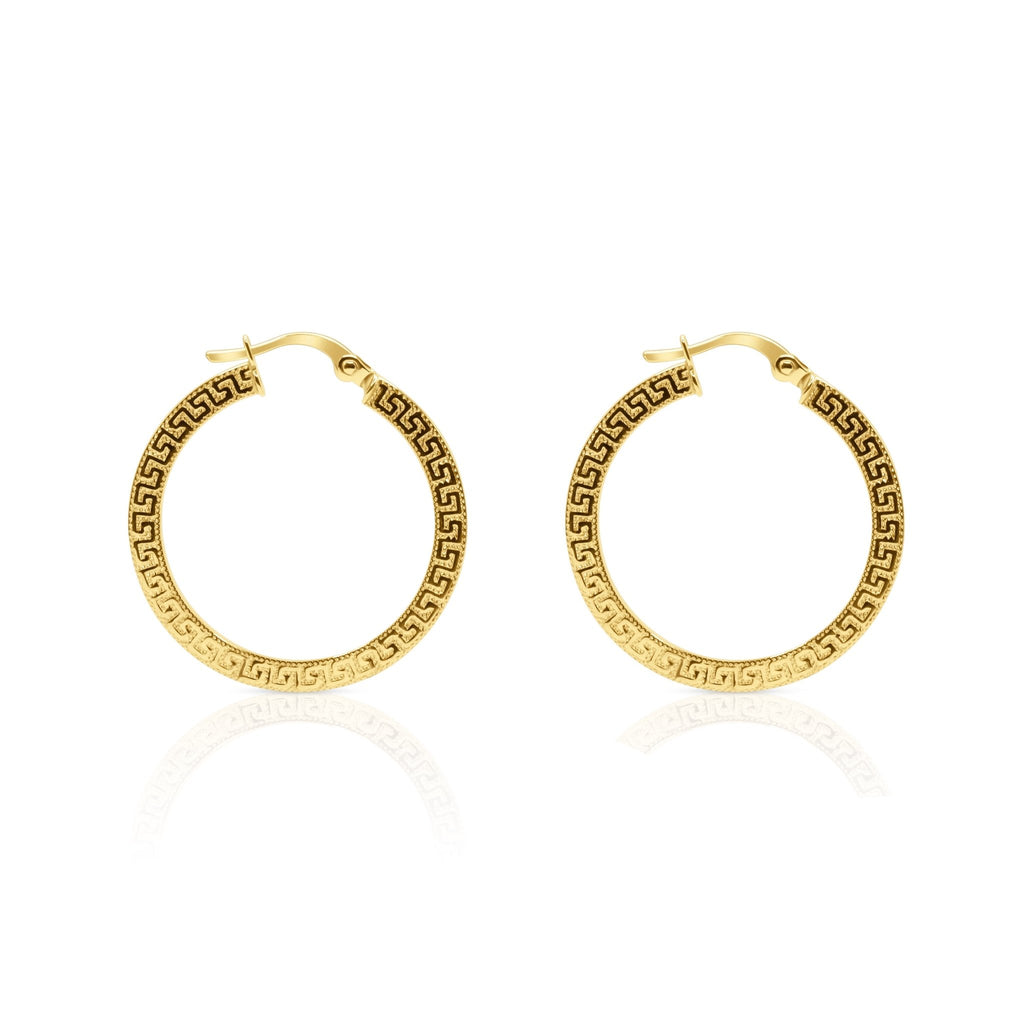 18k Gold Greek Key Hoop Earrings - Delma Gold Jewelry