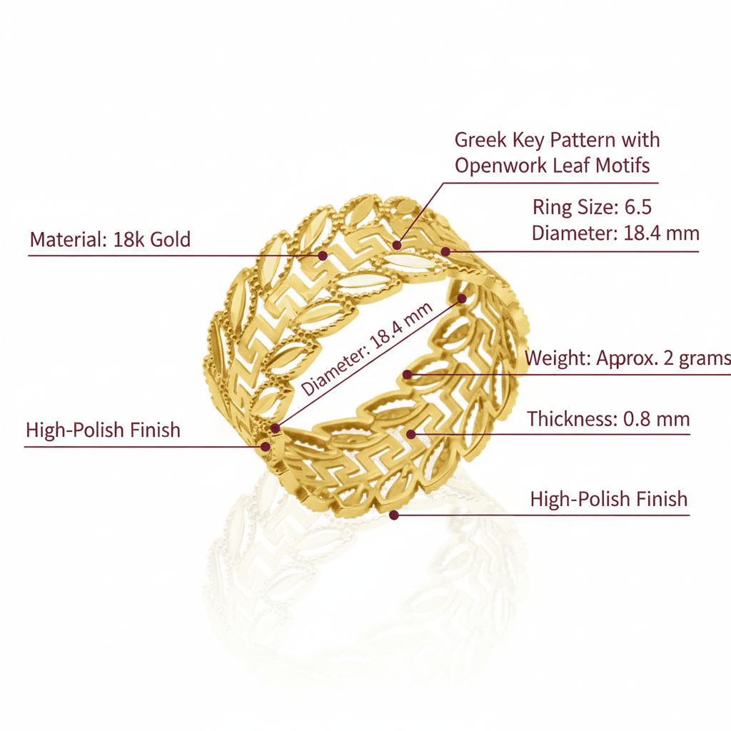 18k Gold Greek Key Leaf Ring - Delma Gold Jewelry