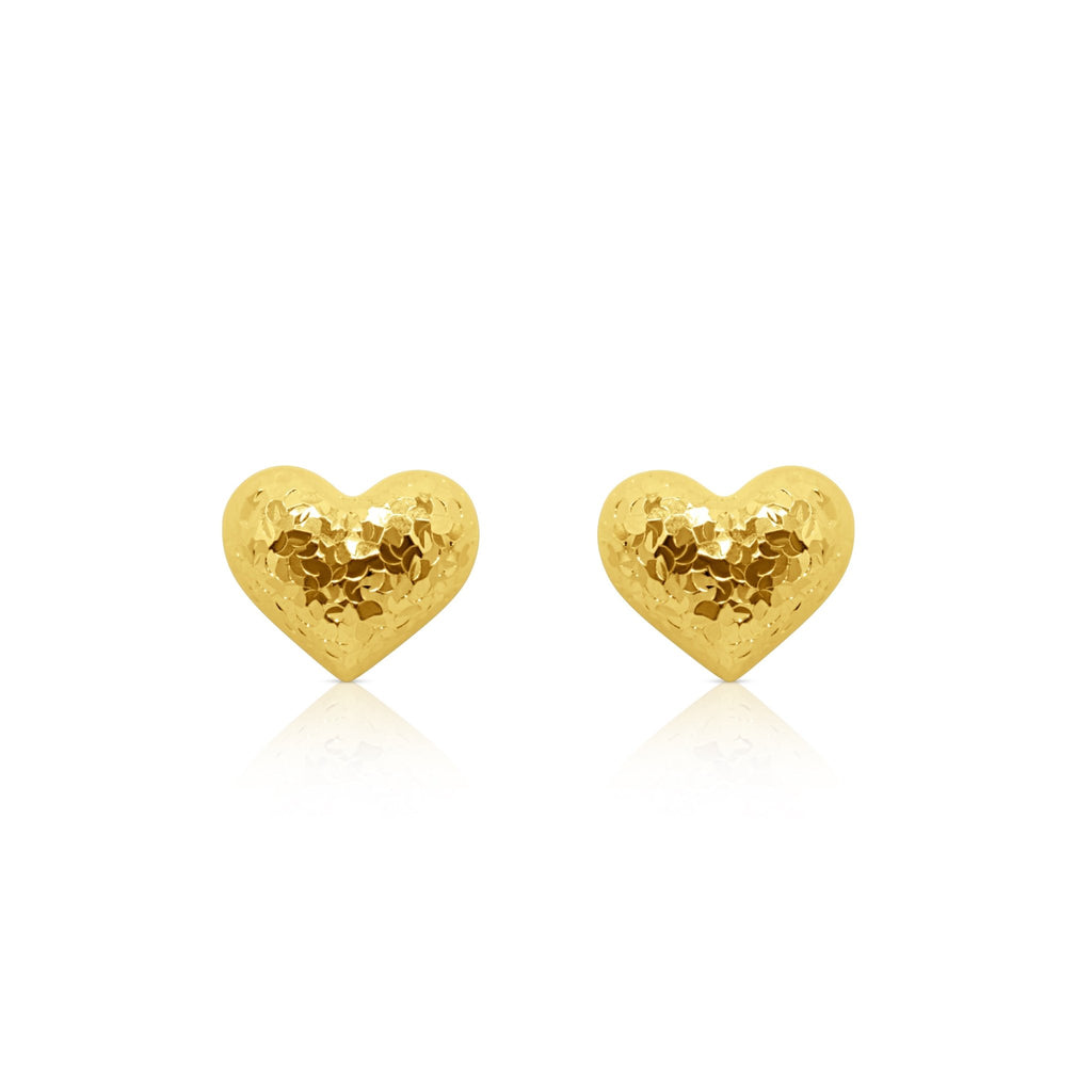 18K Gold Hammered Heart Stud Earrings - Delma Gold Jewelry