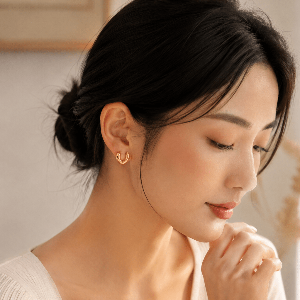 18K Gold Modern Heart Hoop Earrings - Delma Gold Jewelry