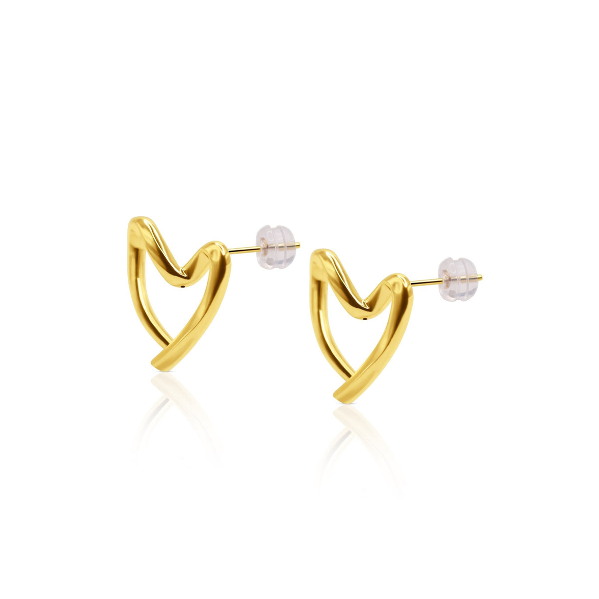18K Gold Open Heart Curve Stud Earrings - Delma Gold Jewelry