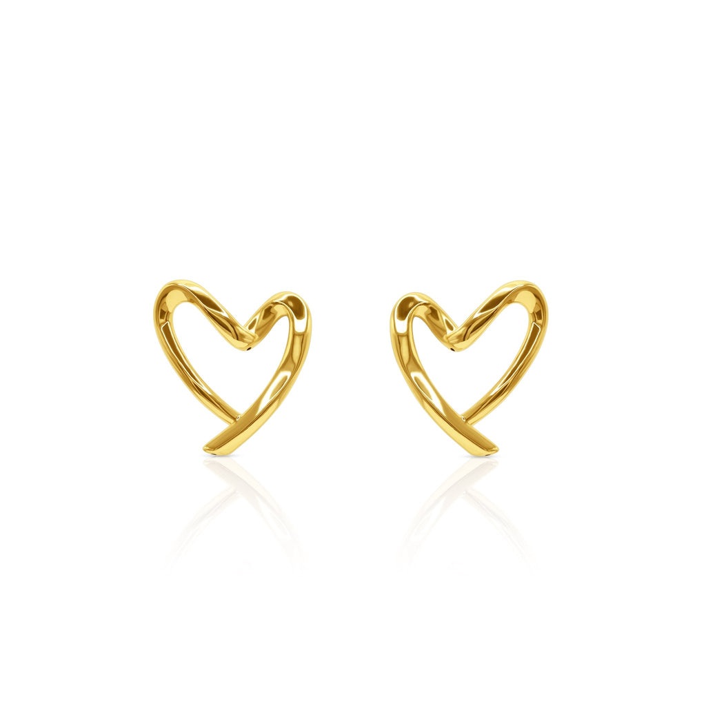 18K Gold Open Heart Curve Stud Earrings - Delma Gold Jewelry