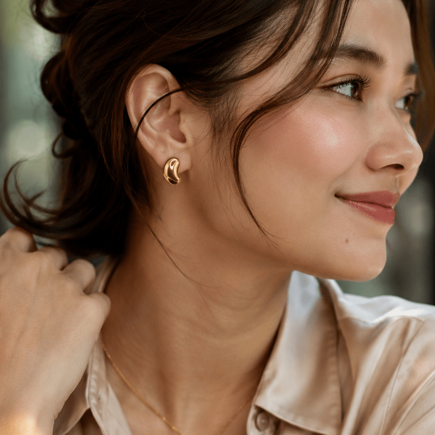18K Gold Organic Bean Stud Earrings - Delma Gold Jewelry