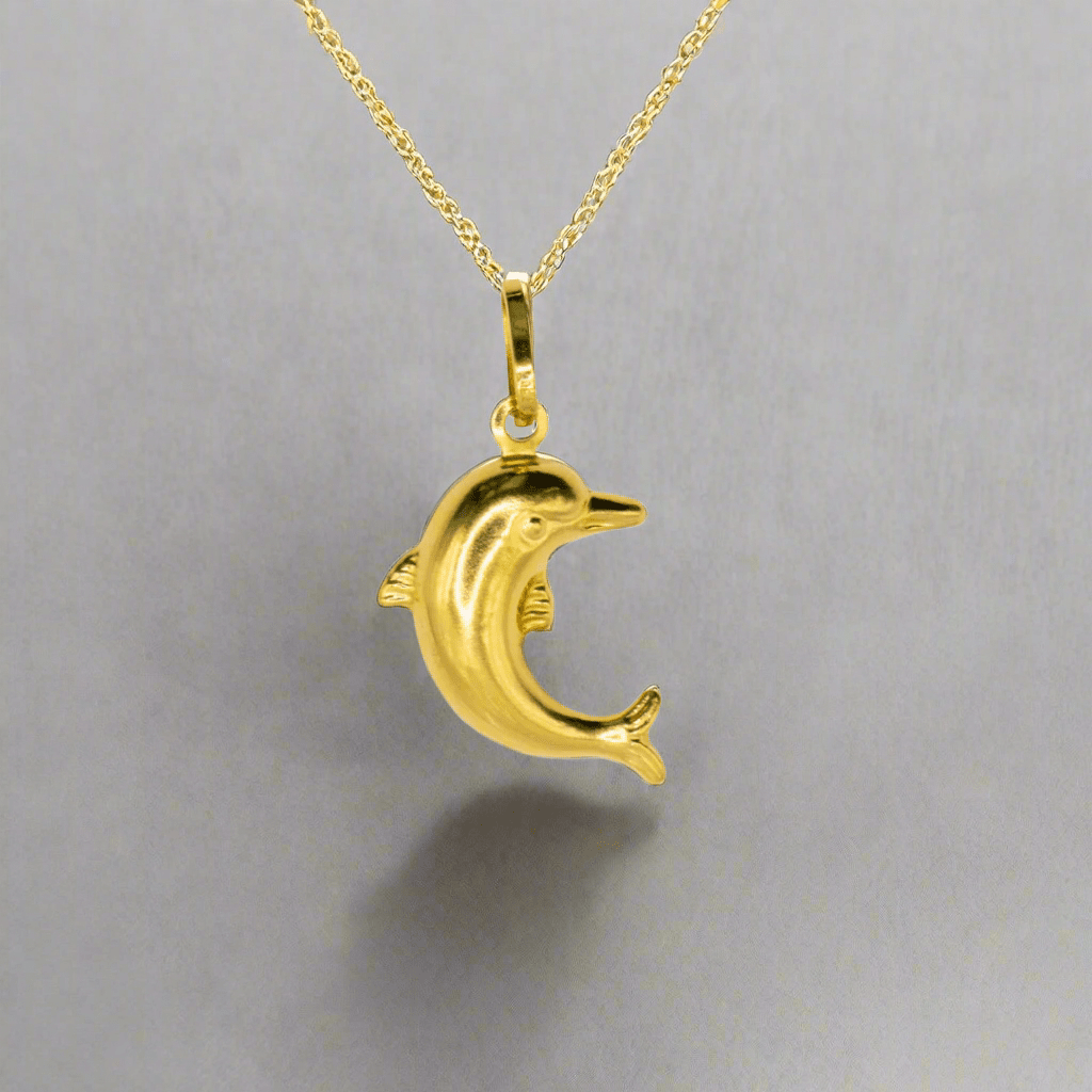 18k Gold Playful Dolphin Pendant - Delma Gold Jewelry