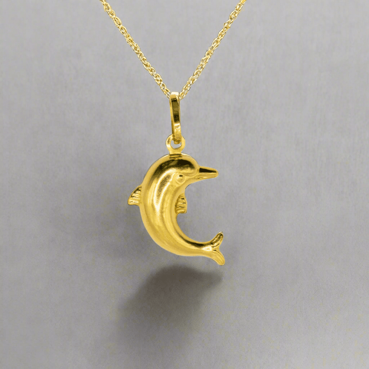 18k Gold Playful Dolphin Pendant - Delma Gold Jewelry