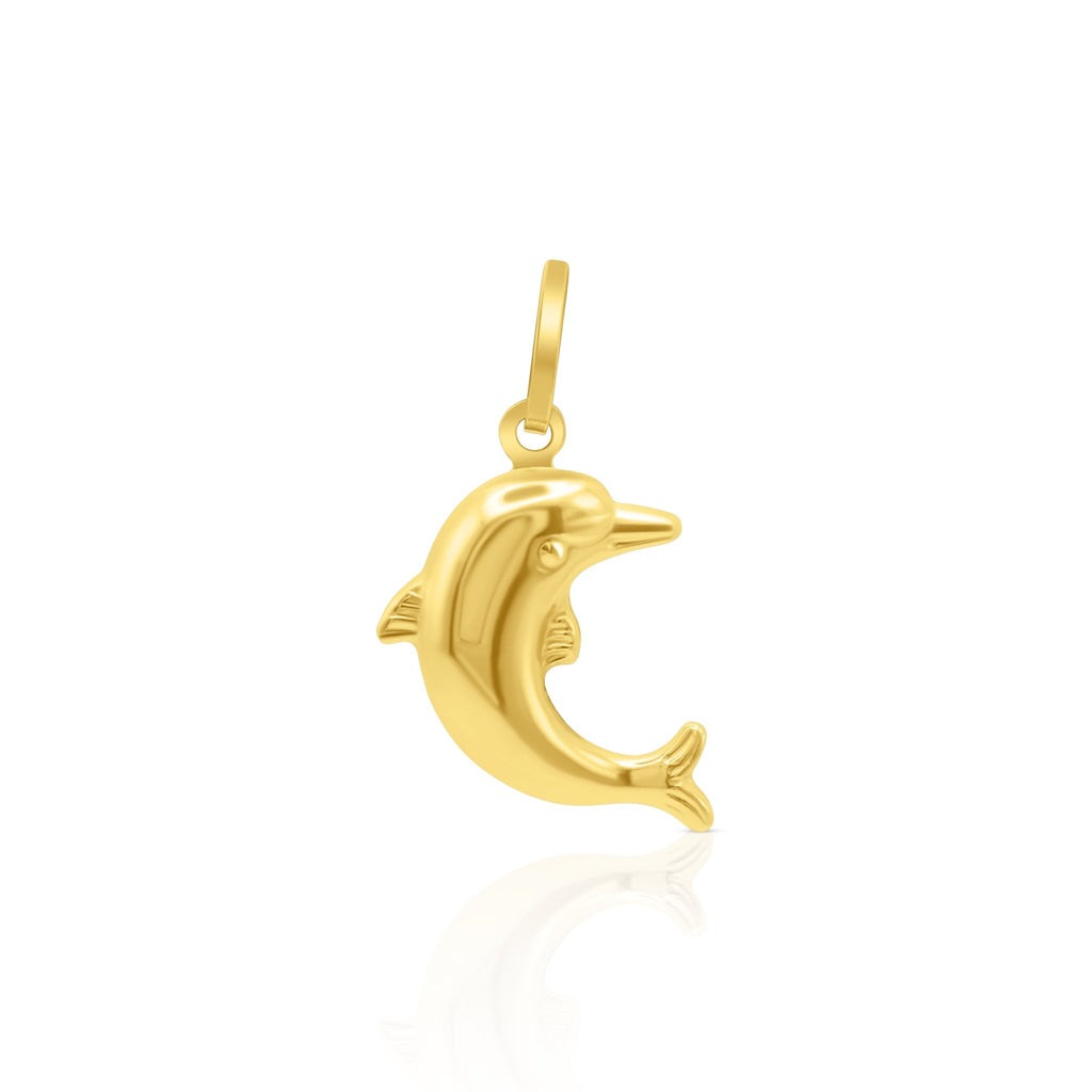 18k Gold Playful Dolphin Pendant - Delma Gold Jewelry