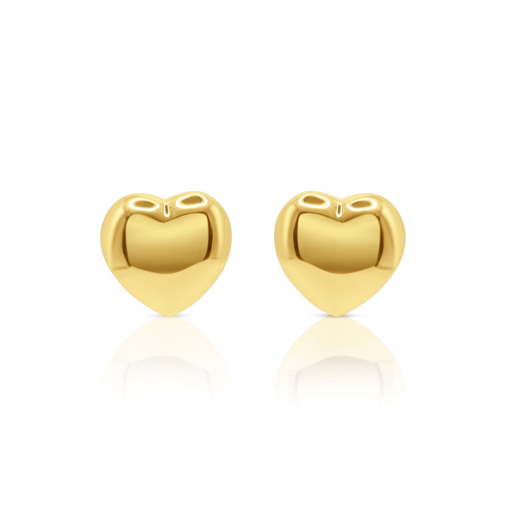 18K Gold Puffy Heart Stud Earrings - Delma Gold Jewelry