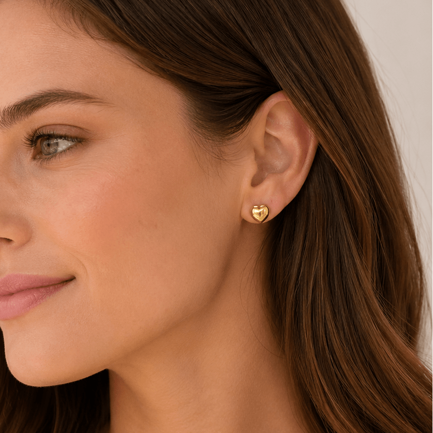 18K Gold Puffy Heart Stud Earrings - Delma Gold Jewelry