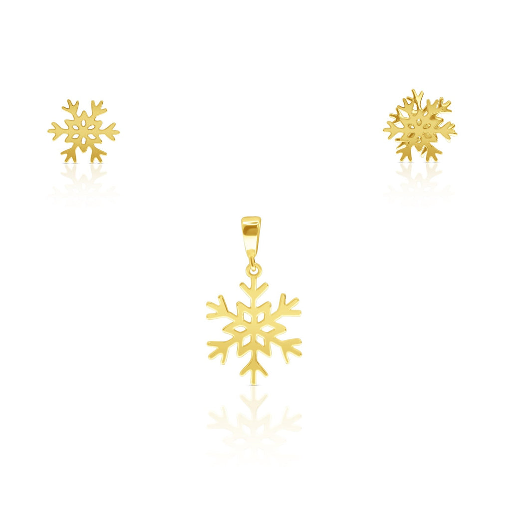 18K Gold Snowflake Pendant & Stud Earring Set - Delma Gold Jewelry
