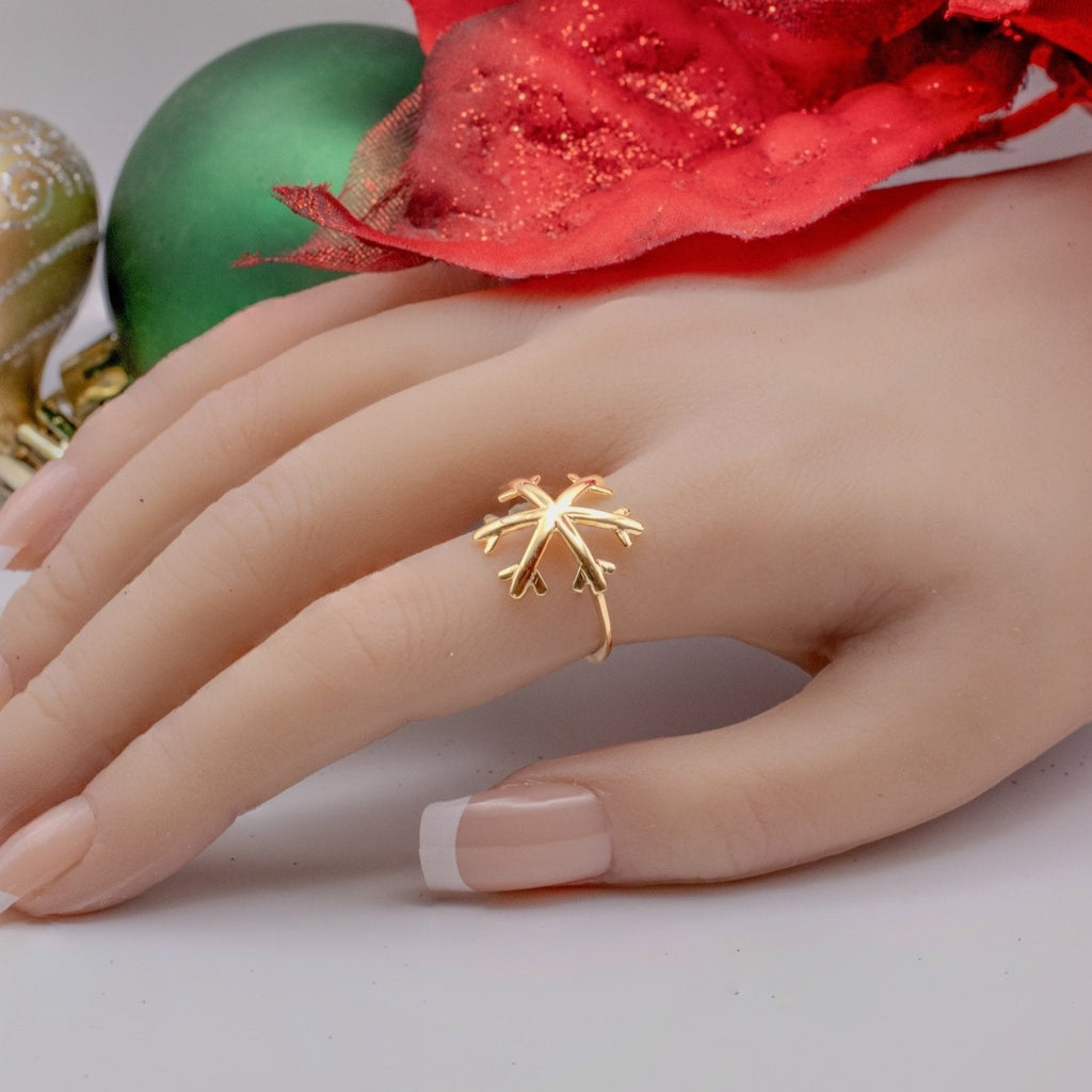 18k Gold Snowflake Ring - Delma Gold Jewelry