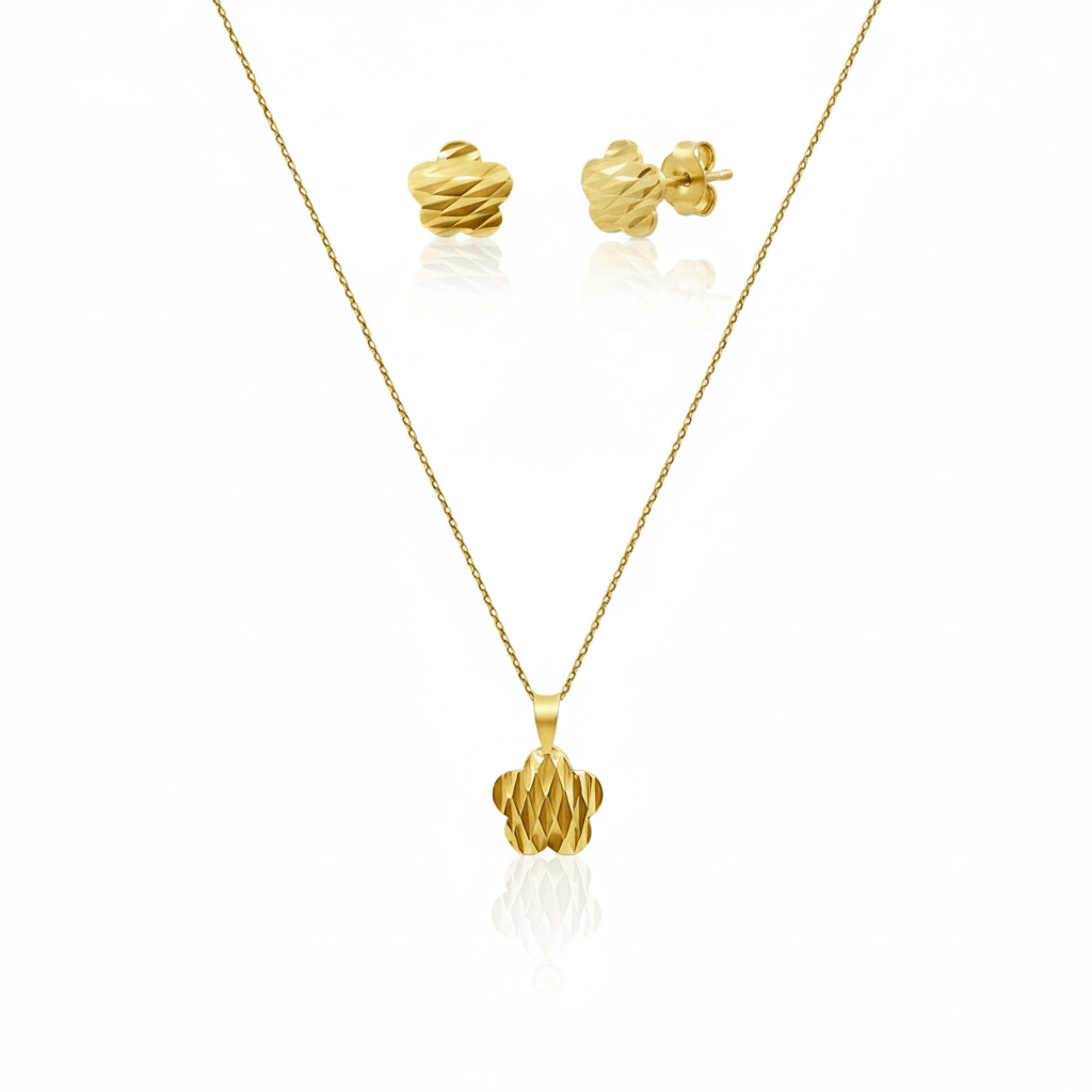 18k Gold Textured Flower Jewelry Set - Delma Gold Jewelry