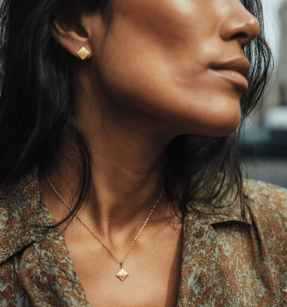 18k Gold Textured Square Jewelry Set - Delma Gold Jewelry