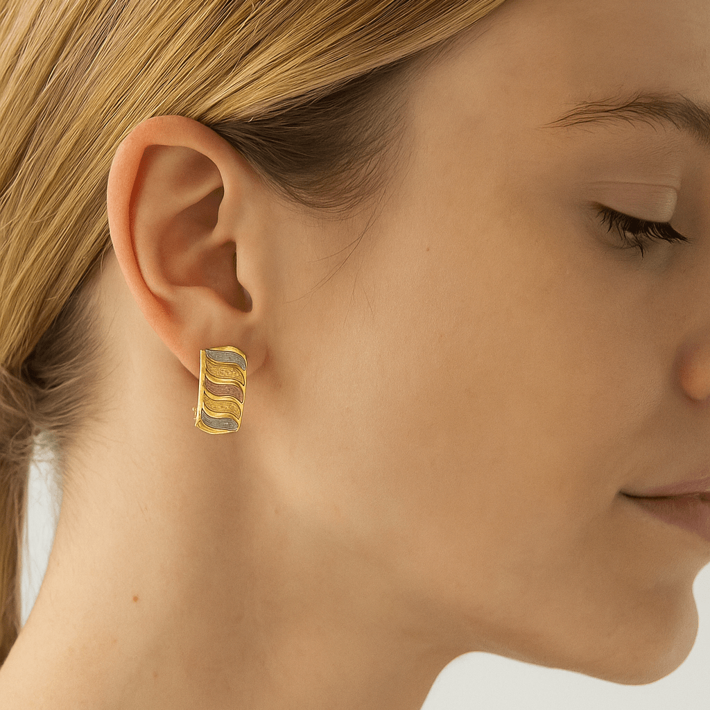 18k Gold Tri - Color Half Hoop Earrings - Delma Gold Jewelry