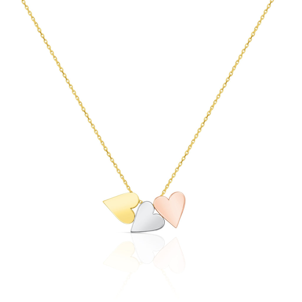 18k Gold Tricolor Heart Charm Necklace - Delma Gold Jewelry