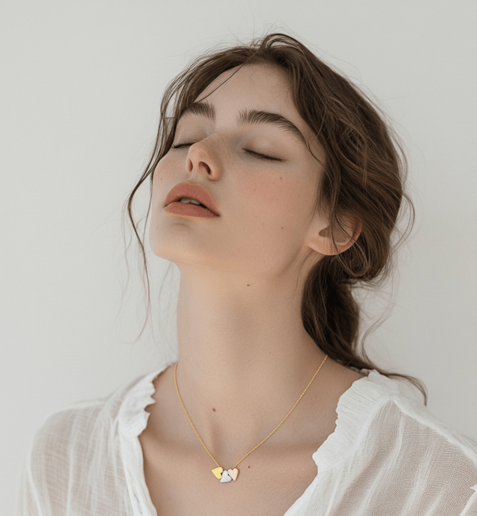 18k Gold Tricolor Heart Charm Necklace - Delma Gold Jewelry