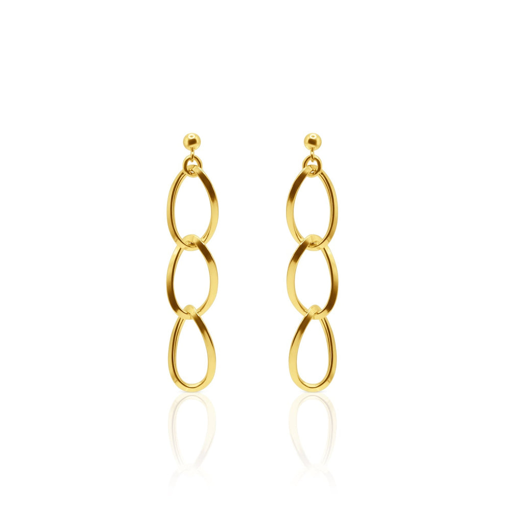 18K Gold Triple Link Drop Earrings - Delma Gold Jewelry