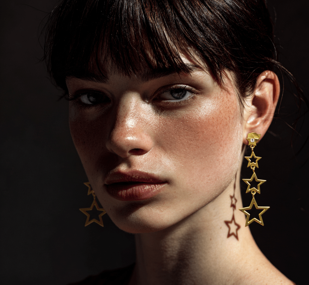 18k Gold Triple Star Dangling Earrings - Delma Gold Jewelry