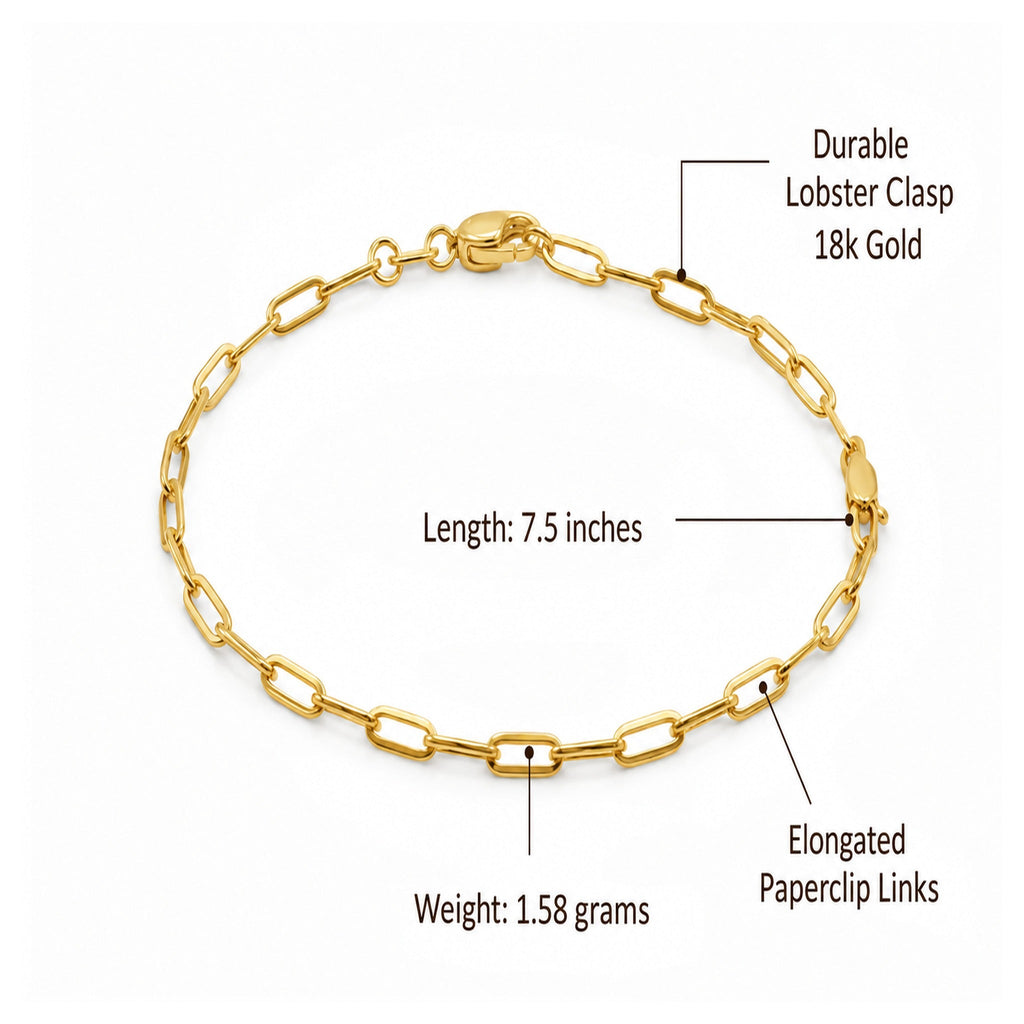 18K Solid Gold Paperclip Link Bracelet - Delma Gold Jewelry