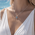 18K White Gold Blue Zircon Pendant - Delma Gold Jewelry