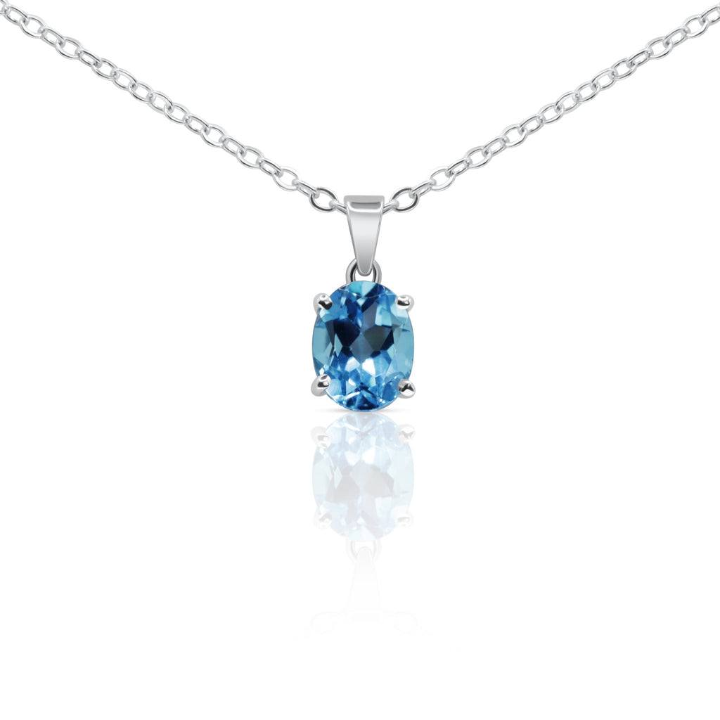 18K White Gold Blue Zircon Pendant - Delma Gold Jewelry