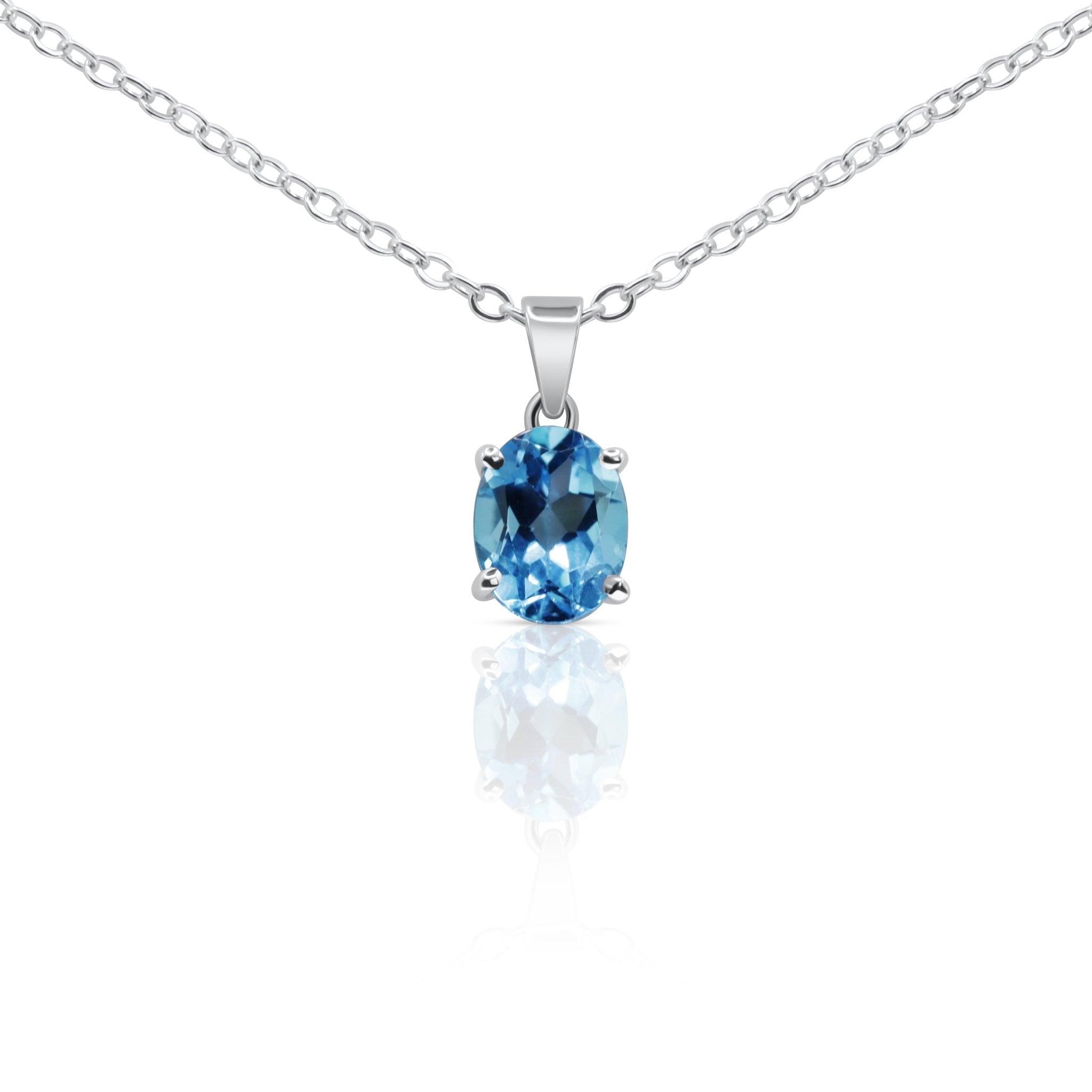 18K White Gold Blue Zircon Pendant - Delma Gold Jewelry