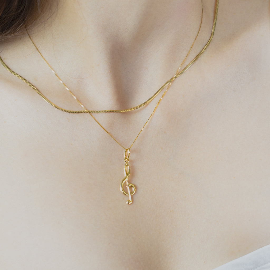 2 - Piece Set: 18k Box Necklace with G - Clef Pendant - Delma Gold Jewelry
