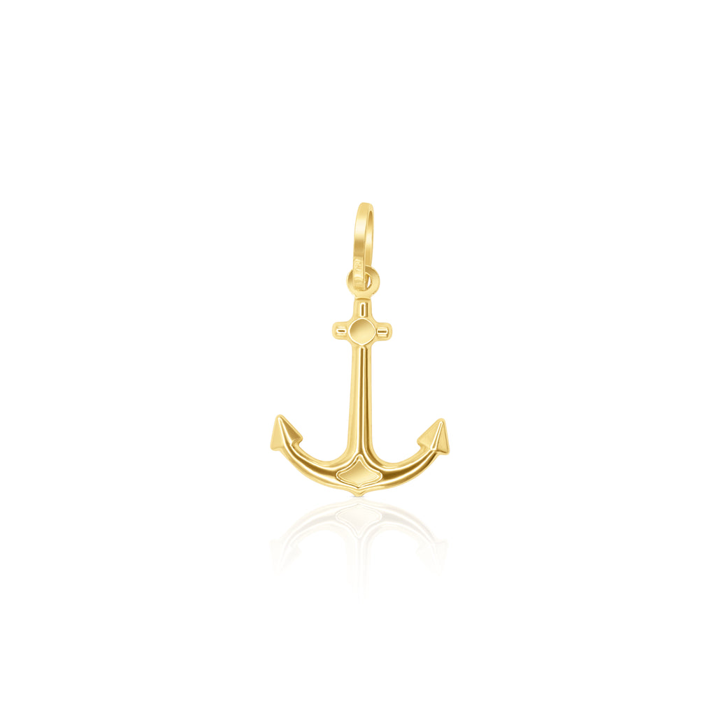 Anchor Charm Pendant, Solid 18K Gold