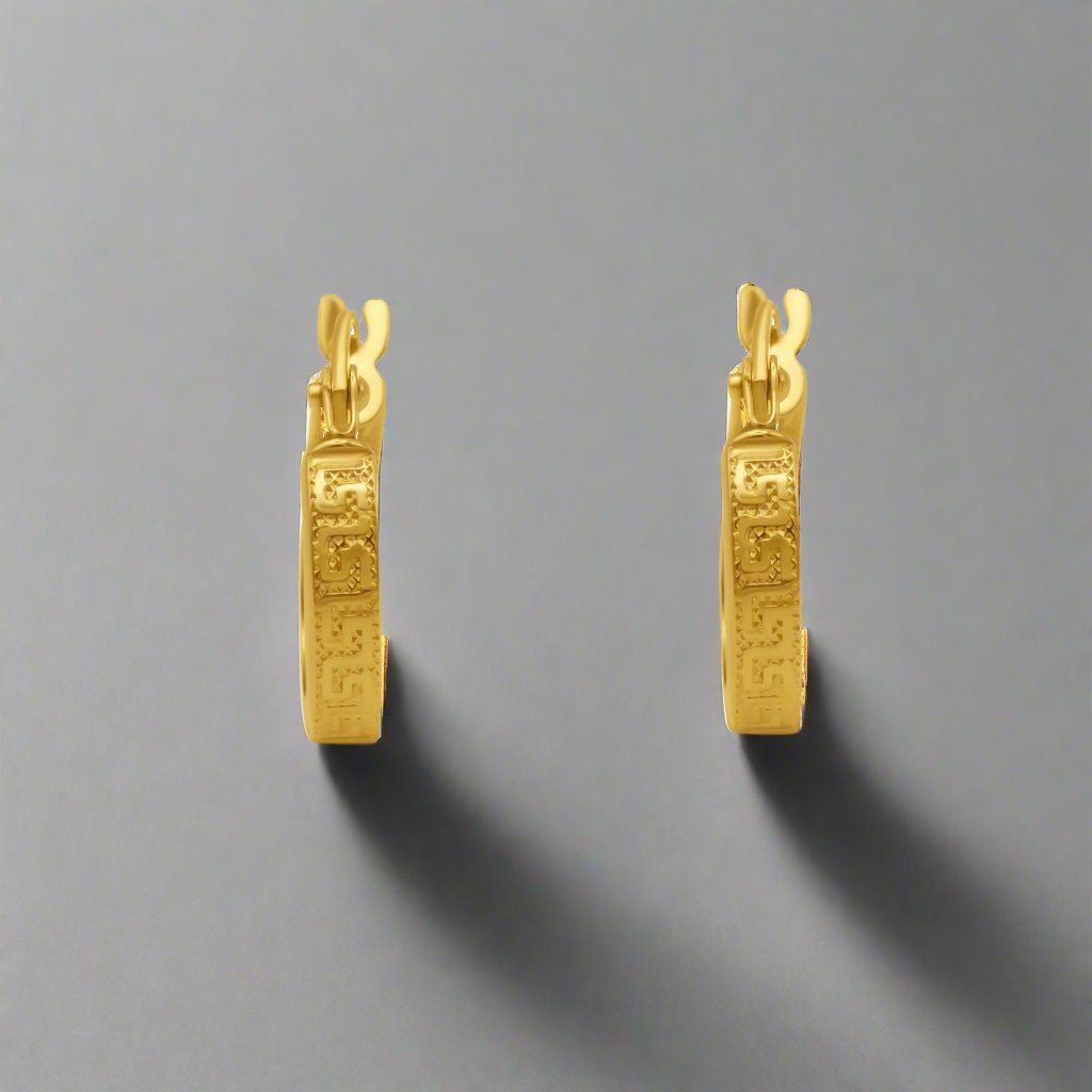 18k Gold Aztec Design Hoop Earrings