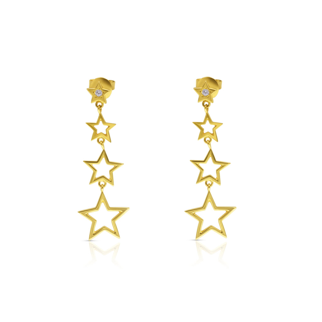 18k Gold Triple Star Dangling Earrings