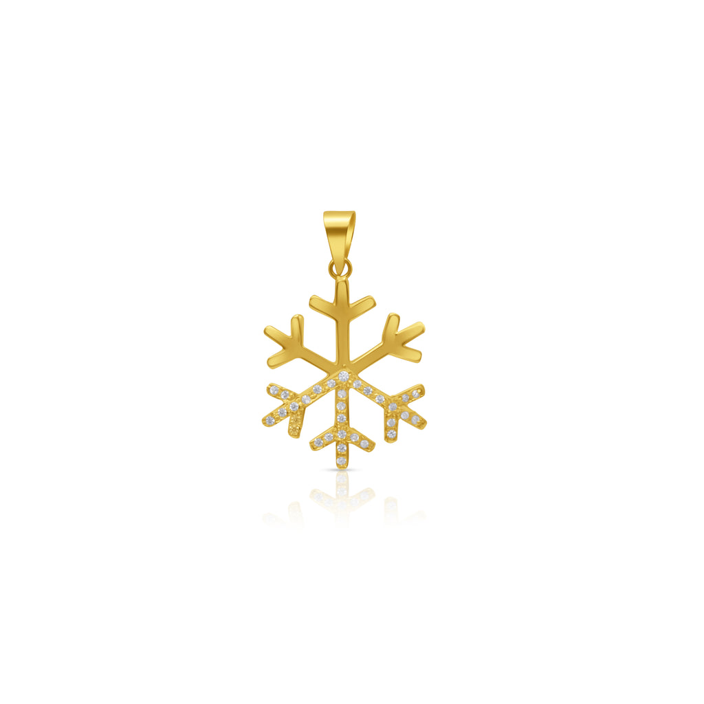 Snowflake Pendant, Solid 18K Gold with Zircon Accents
