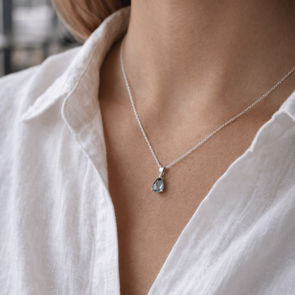 Aquamarine Teardrop Pendant - Delma Gold Jewelry