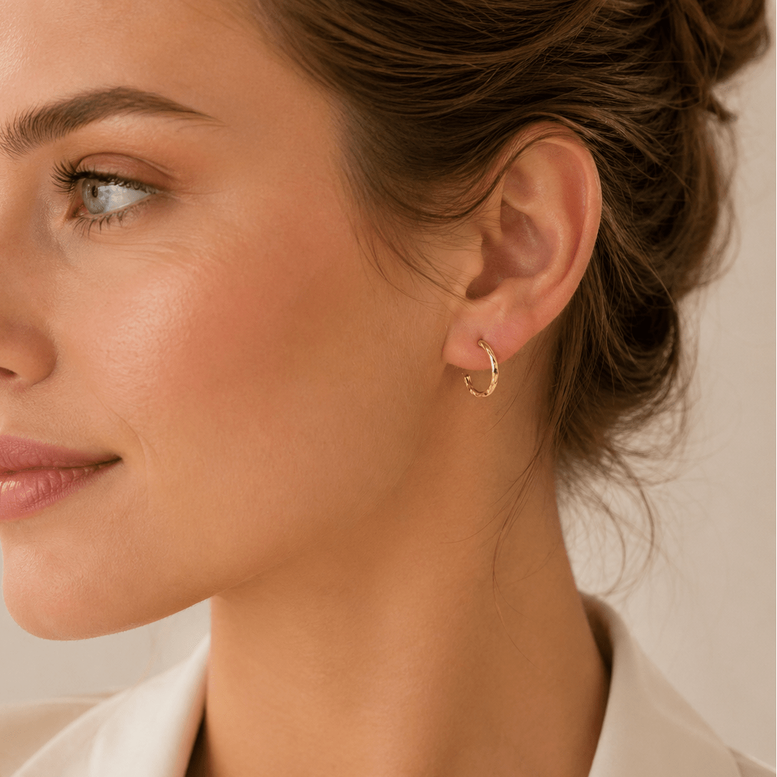 Aurora Textured 18K Gold Mini Hoops - Delma Gold Jewelry