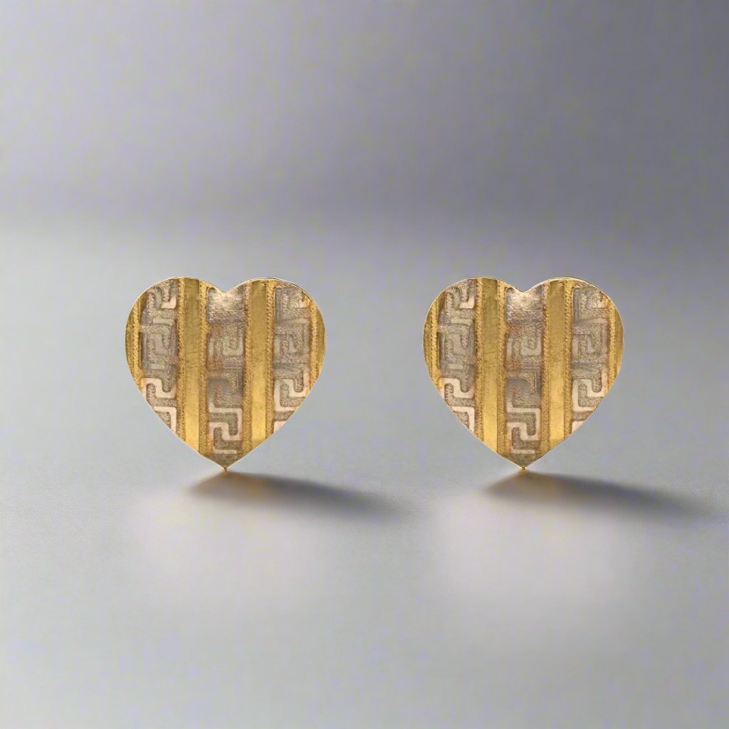 Aztec Heart Two - Tone Gold Earring - Delma Gold Jewelry