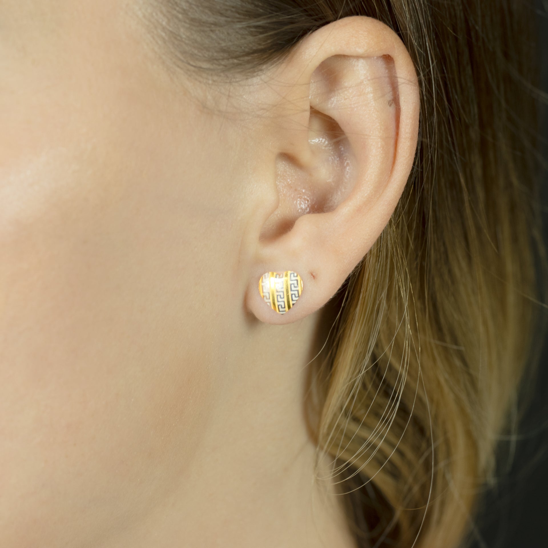 Aztec Heart Two-Tone Gold Earring