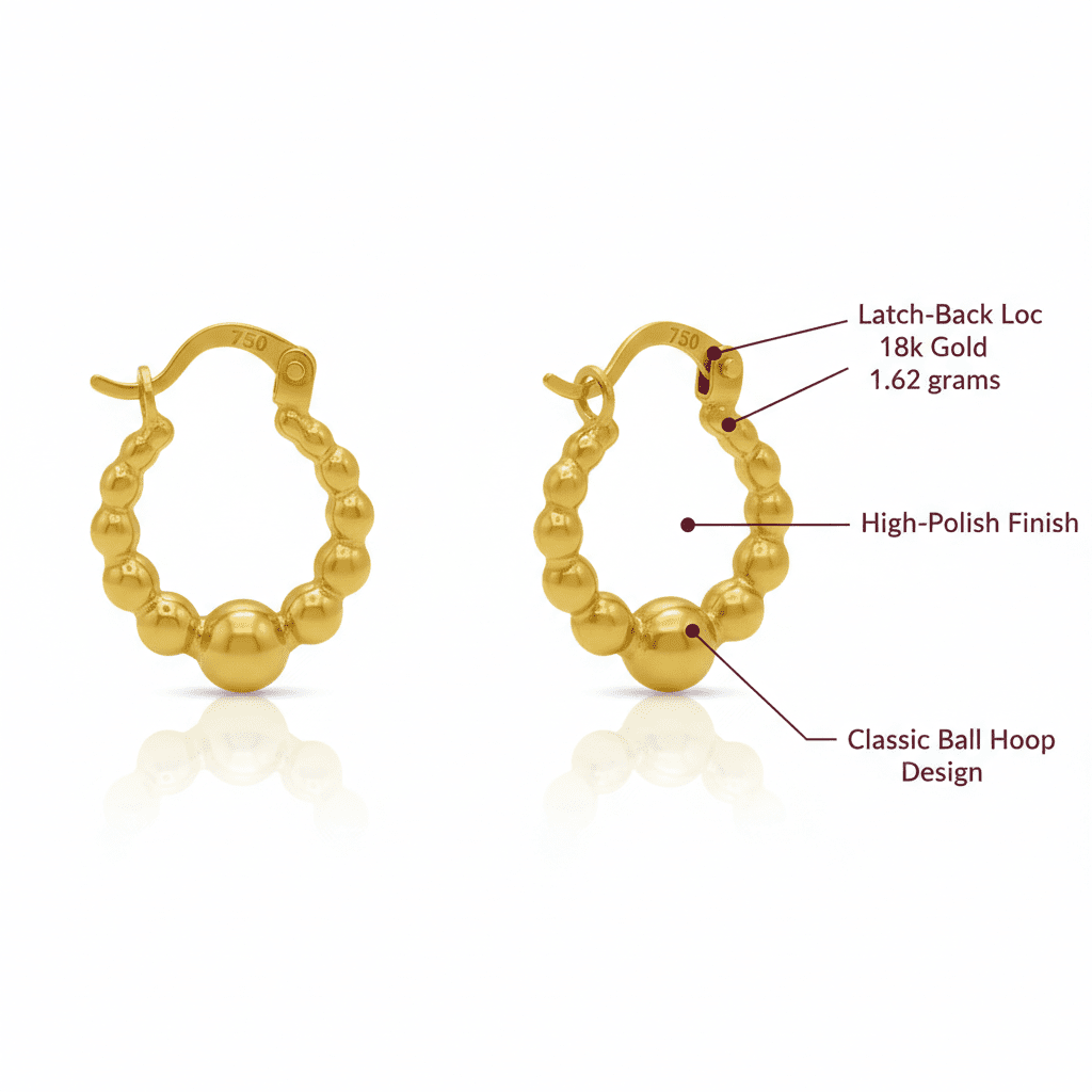 Ball Hoop Earrings, Solid 18K Gold - Delma Gold Jewelry