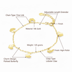 Butterfly Charm Bracelet, Solid 18K Gold - Delma Gold Jewelry
